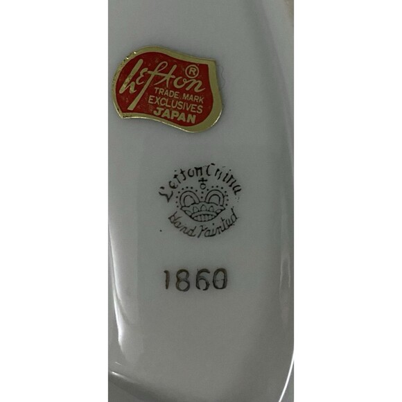 Lefton Heritage Green Pink Cabbage Roses Leaf Dish #1860 Gold Trim Japan Vtg - Picture 4 of 11